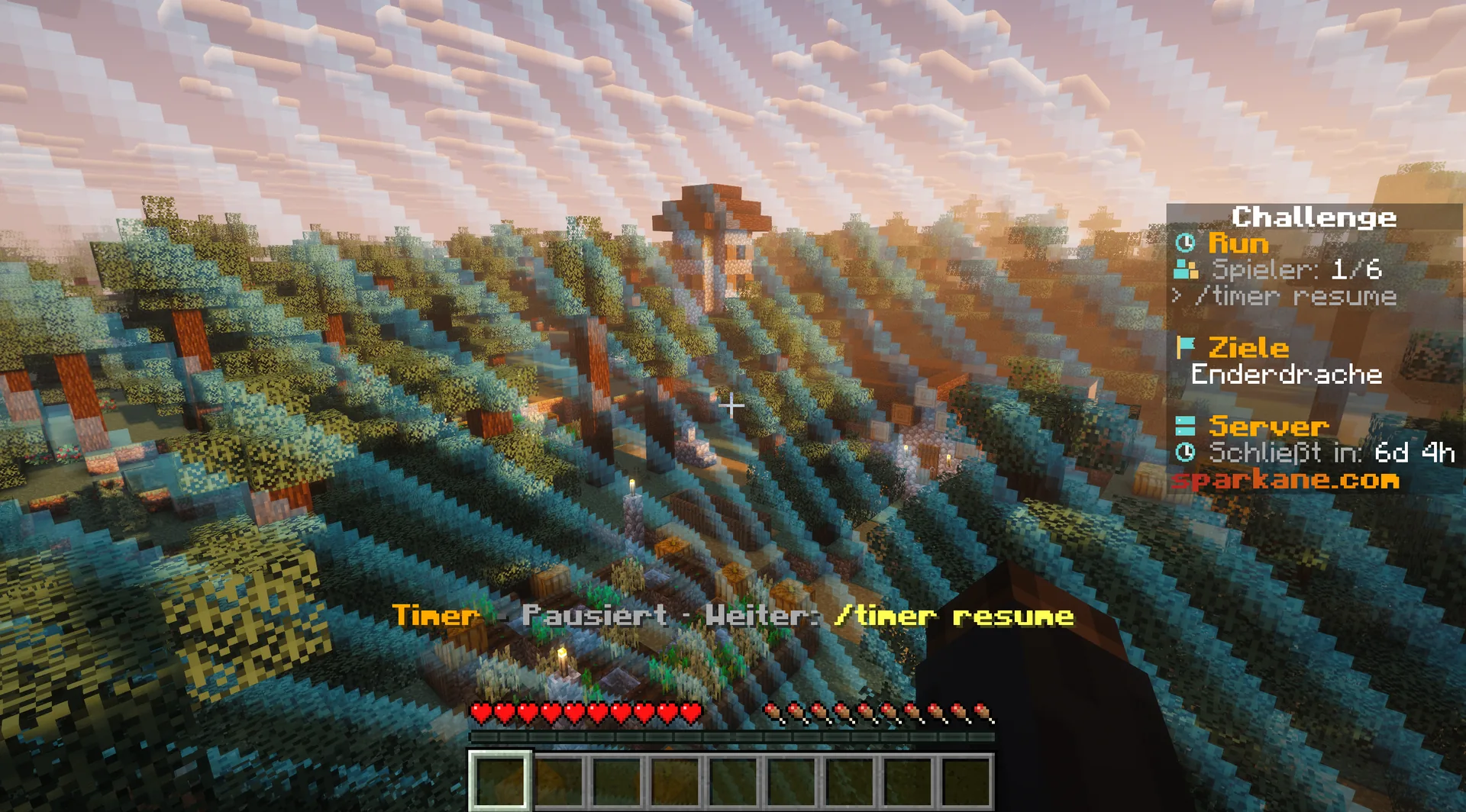 Weltgrenze um ein Dorf im Wald zu Beginn eines Level = Border Runs